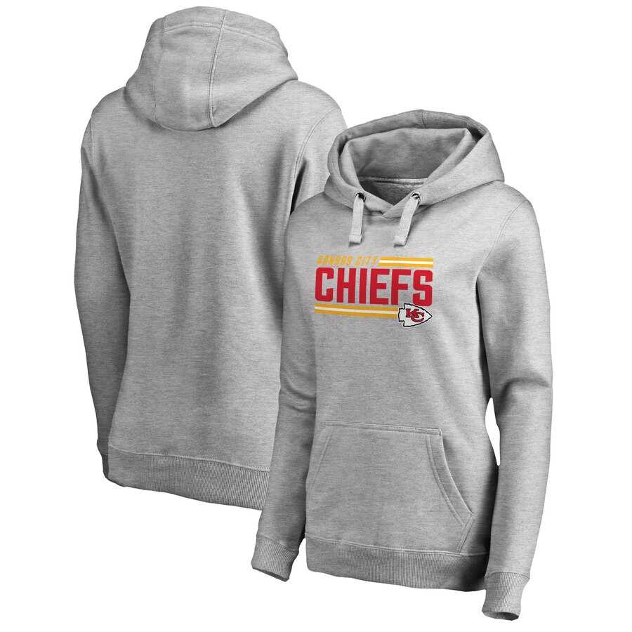 Kansas City Chiefs NFL Pro Line by Fanatics Branded Women Iconic Collection On Side Stripe Plus Size Pullover Hoodie Ash